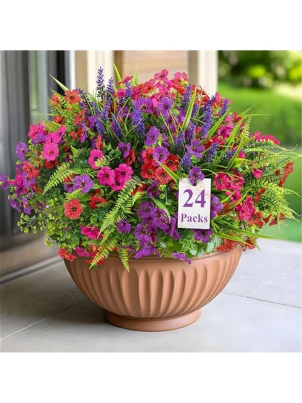 Artificial Flowers Outdoor UV Resistant Faux Daisy Lavender Spring Decor 24 Pack